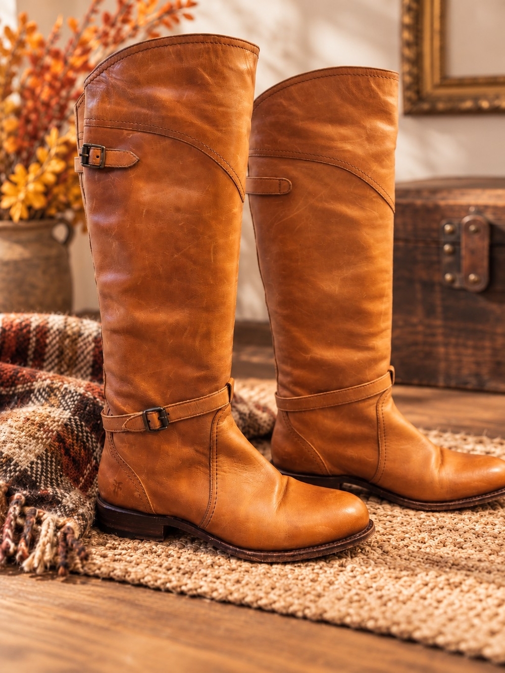 Frye Dorado 77561 Women’s Size 7 Cognac Leather Tall Riding Boots Spain